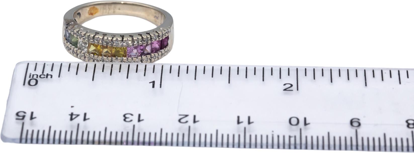 14k White Gold Rainbow Sapphire & Diamond Band Ring 1.50CT Size 7.25