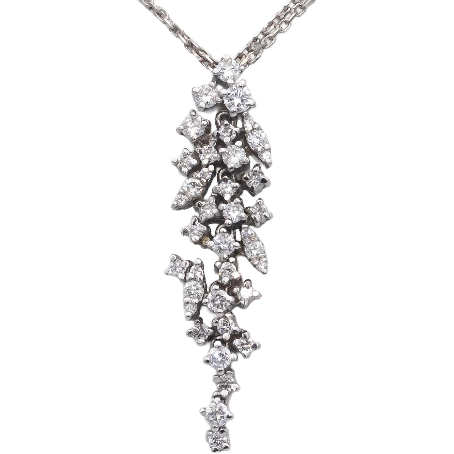 14k White Gold Round Diamond Cluster Pendant Double Chain Necklace 0.35CT