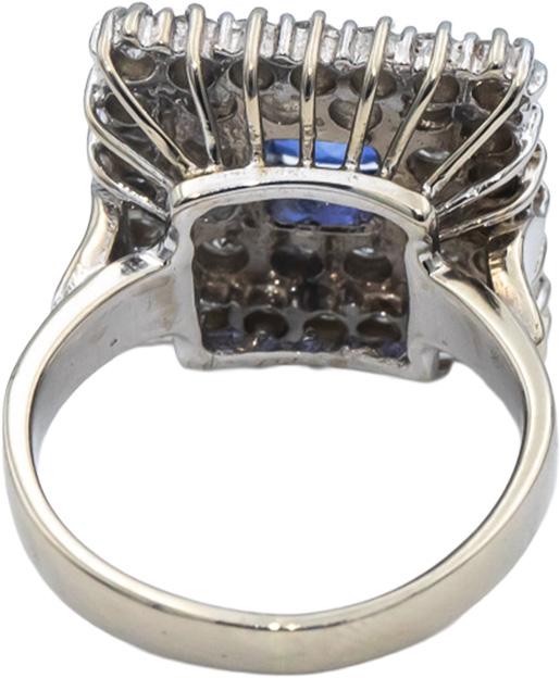 14k White Gold Cushion Cut Sapphire Round Diamond Cluster Cocktail Ring 2.95CT