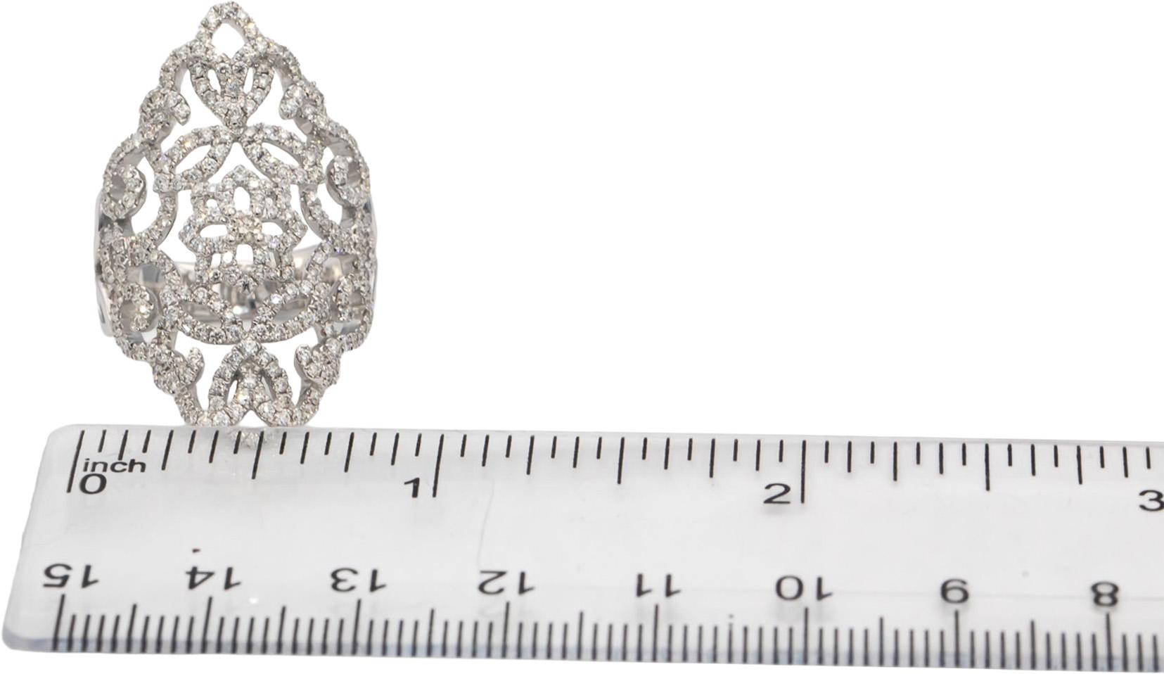 14k White Gold Round Diamond Filigree Cocktail Ring 1.25CT Size 7