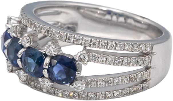 14k White Gold Round Blue Sapphire & VS Diamond Cocktail Ring 1.50CT Size 7
