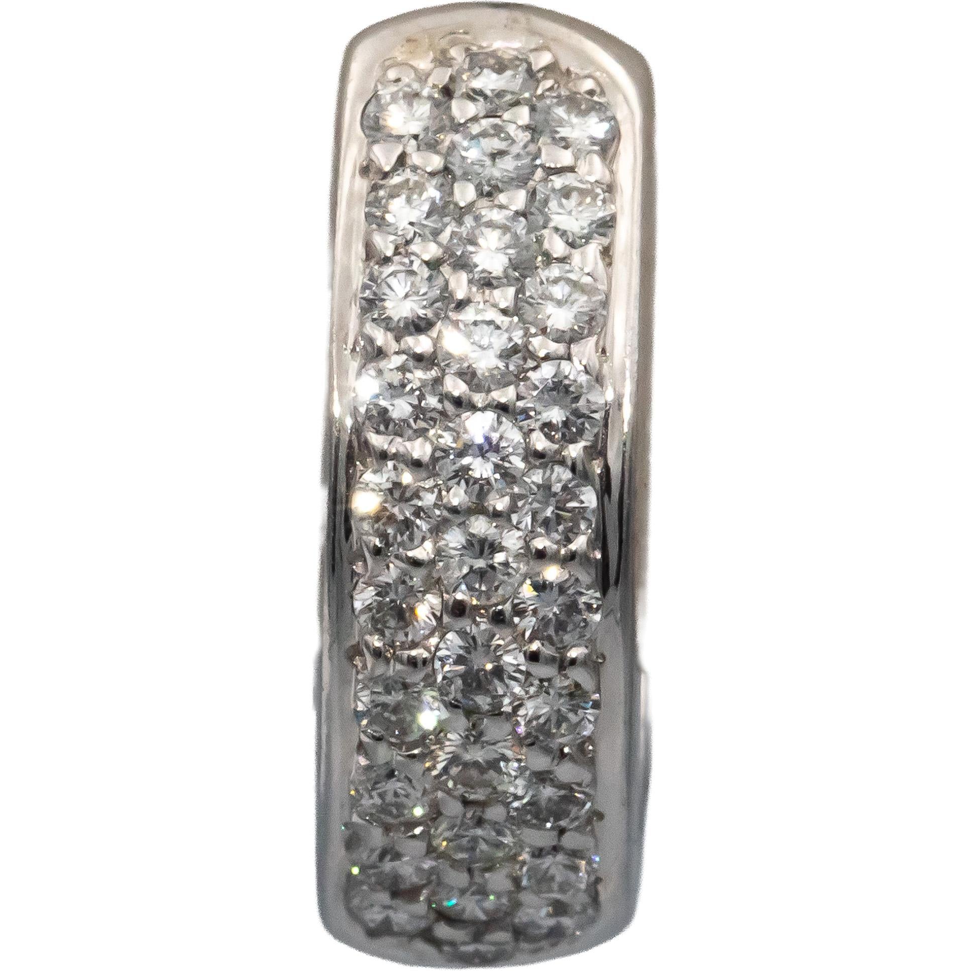 14k White Gold VS Round Diamond Hoop Huggie Earrings 1.35CT