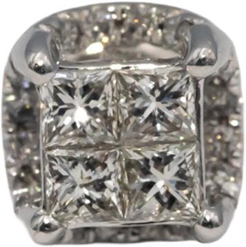 14k White Gold Princess & Round Diamond Stud Earrings 1.0CTW