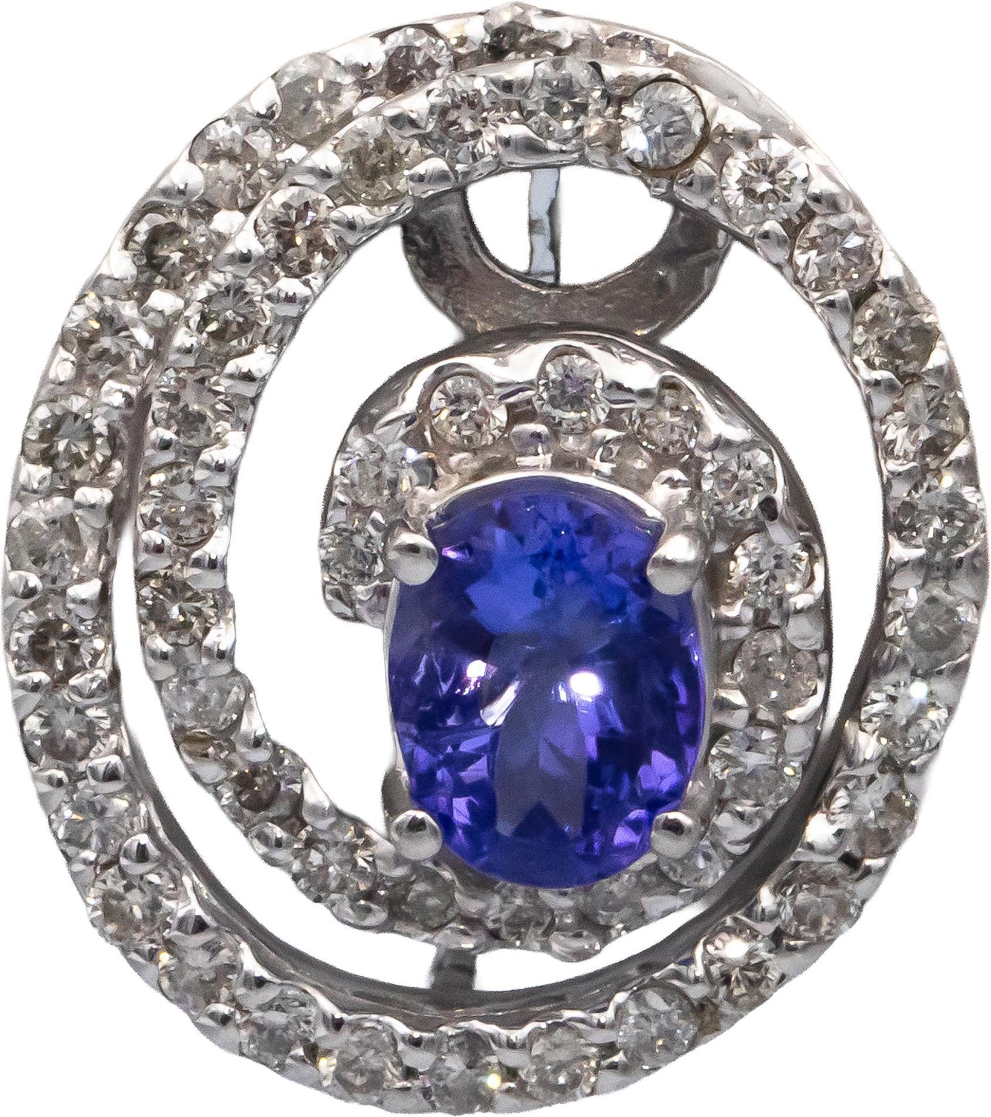 14k White Gold Oval Tanzanite Round Diamond Spiral Earrings 4.0CTW