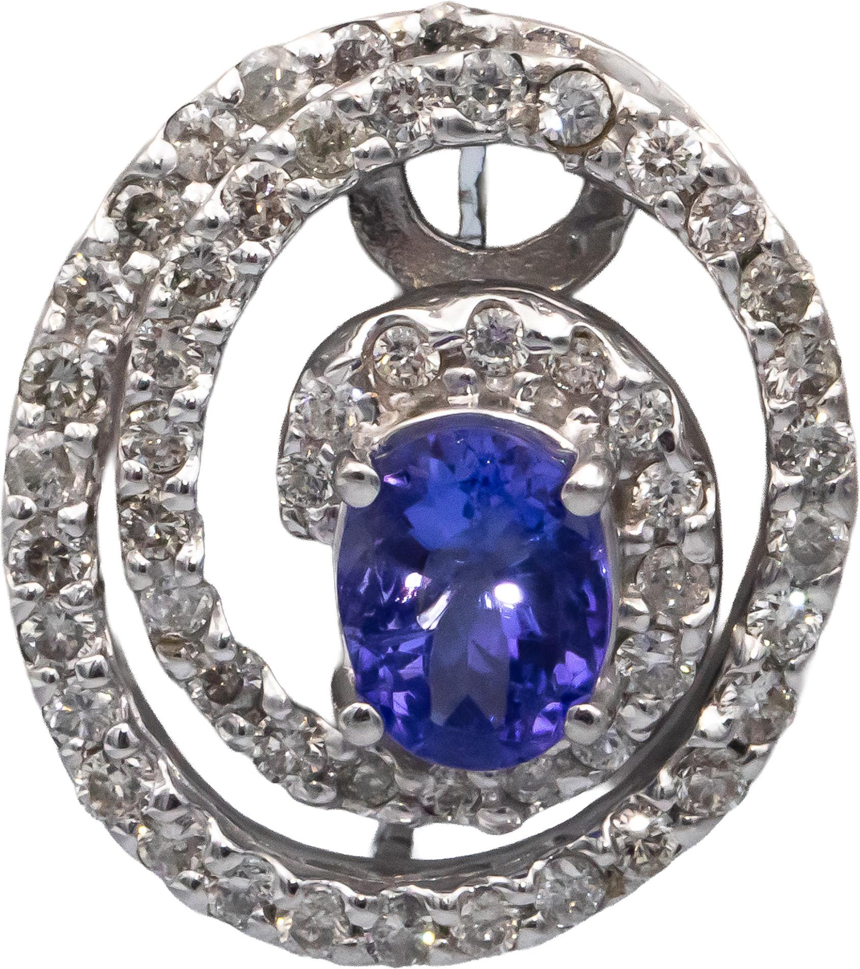 14k White Gold Oval Tanzanite Round Diamond Spiral Earrings 4.0CTW