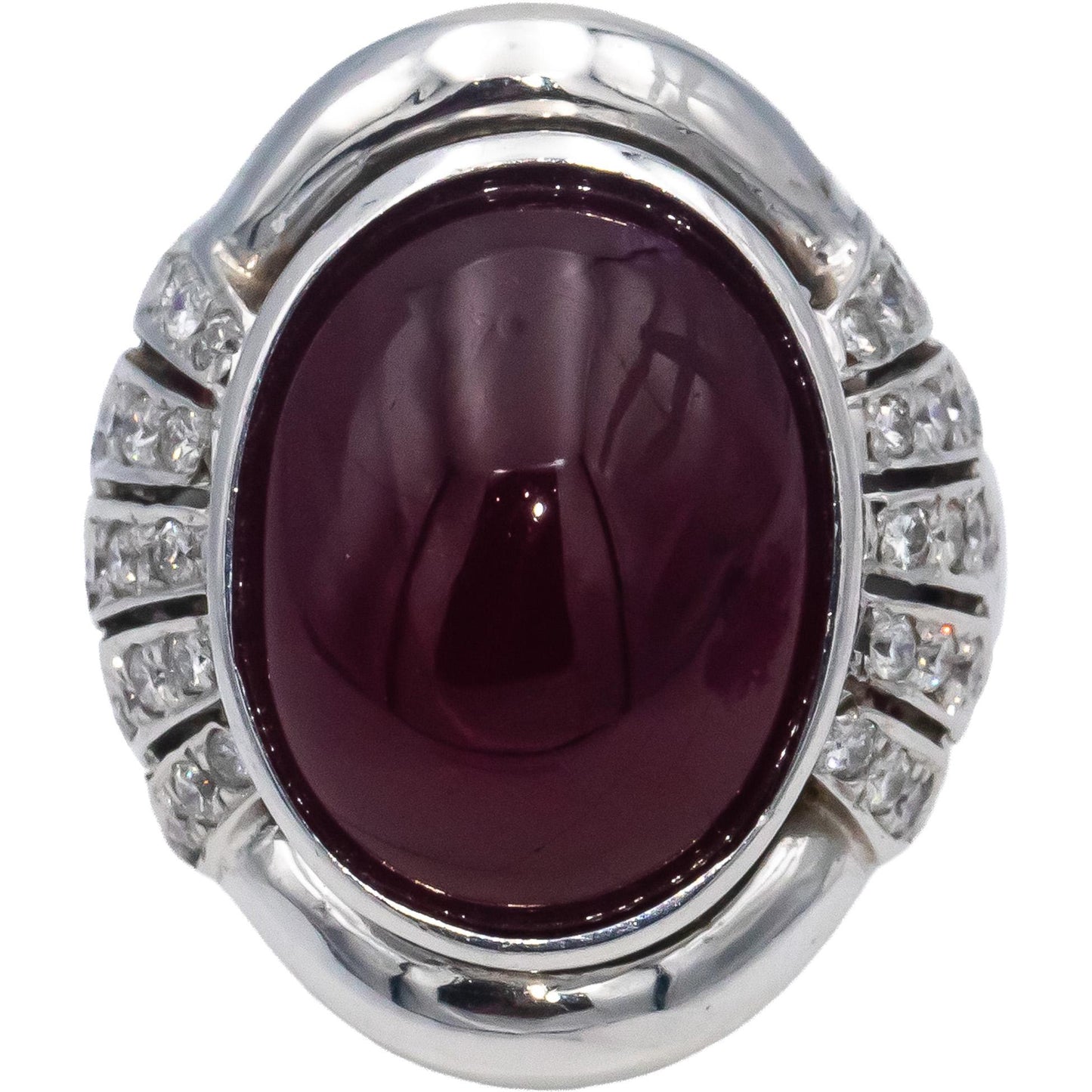CGL Certified 14k White Gold Cabochon Ruby & Round Diamond Ring 10.85CT Size 7
