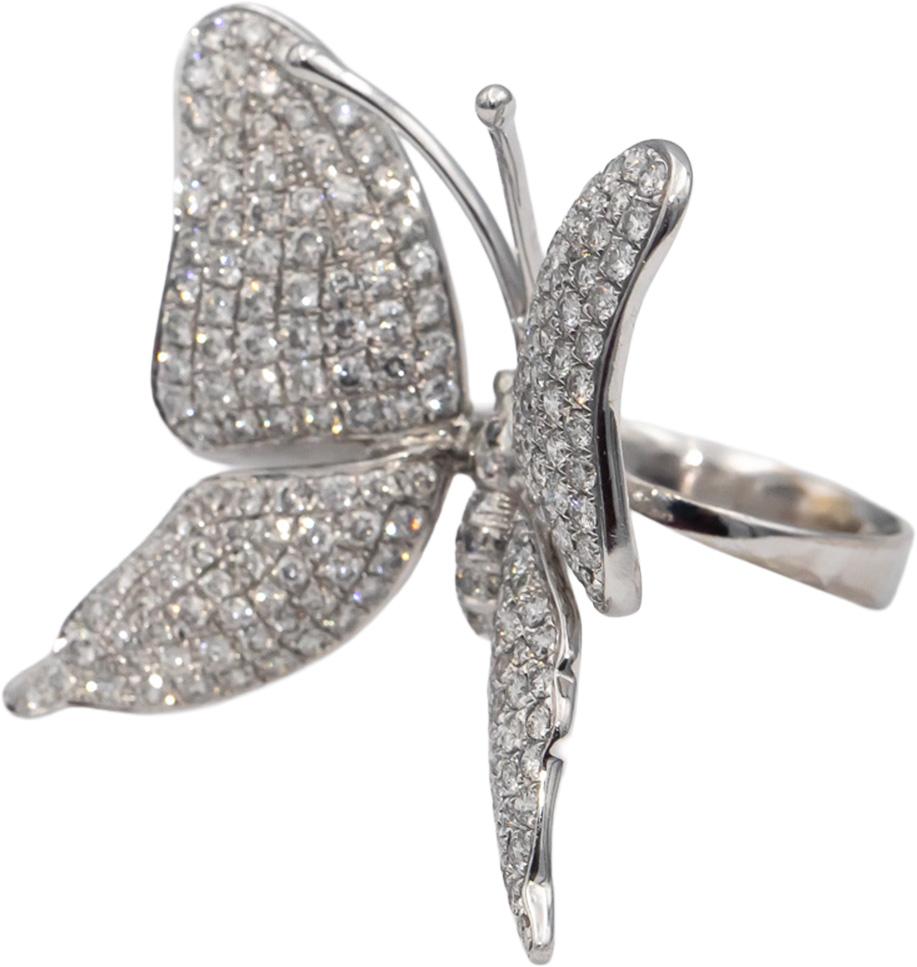 18k White Gold VS Round Diamond Cluster Jumbo Butterfly Ring 3.30CT Size 7.25