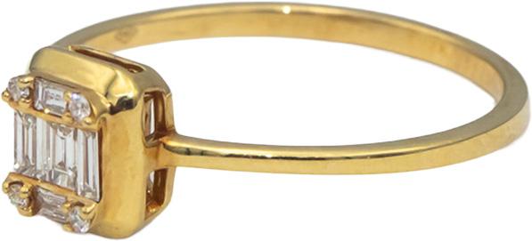 18k Yellow Gold VS Round & Emerald Cut Diamond Ring 0.18CT Size 7.25