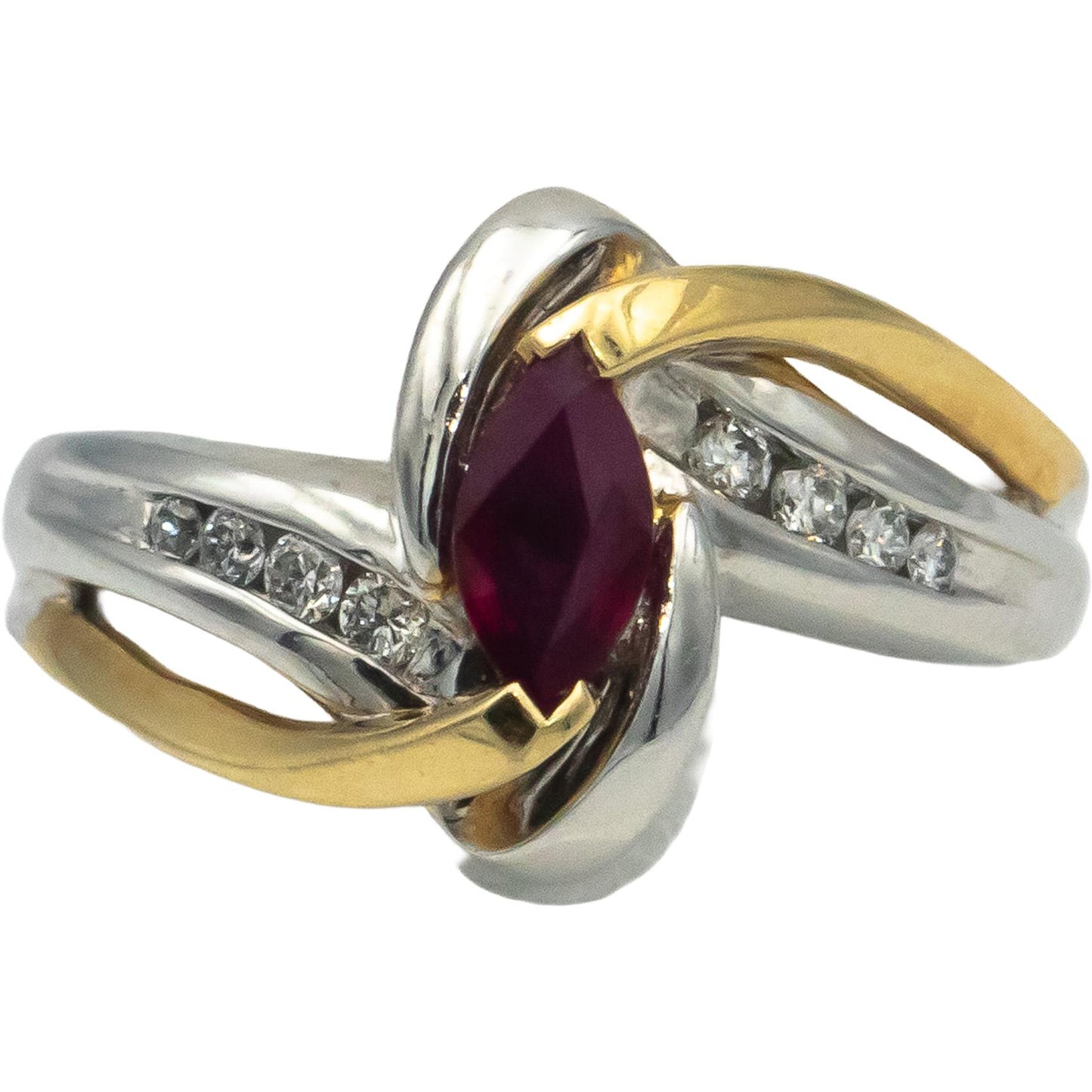 14k Yellow & White Gold Marquise Ruby Round Diamond Ring 0.60CT Size 7.25