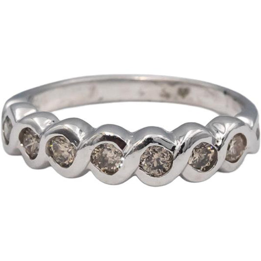 14k White Gold Round Bezel Set Diamond Band Ring 0.35CT Size 4.75