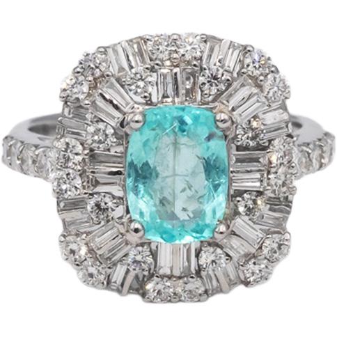 GIA Certified 18k White Gold Paraiba Tourmaline & Diamond Ring 2.85CTW Size 7