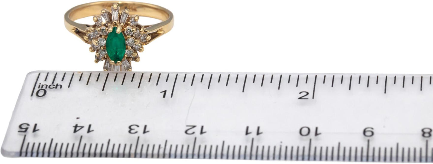 14k Yellow Gold Diamond & Emerald Halo Ring 0.90CTW Size 8.5