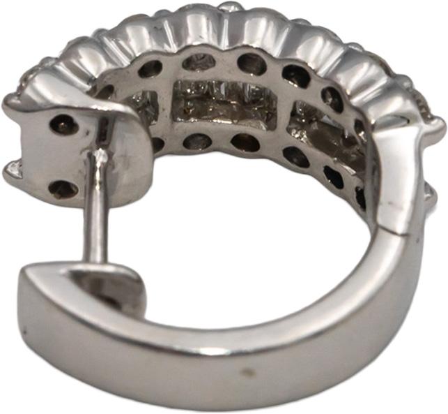 18k White Gold Round & Baguette Cut Diamond Hoop Huggie Earrings 1.10CT