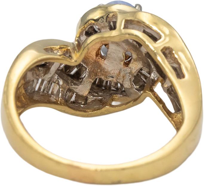 14k Yellow Gold Baguette Diamond & Oval Cut Blue Sapphire Swirl Ring 1.87CTW
