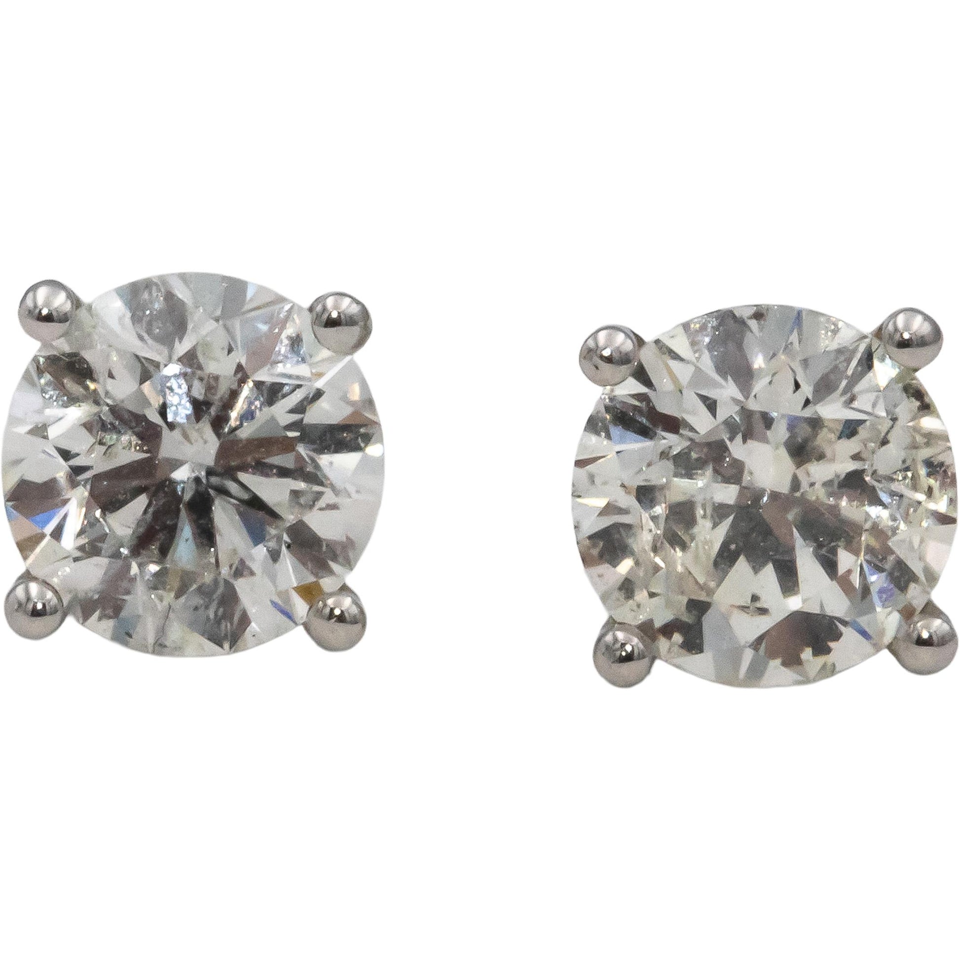 14k White Gold Round Diamond Stud Earrings 1.81CT