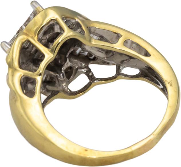 14k Yellow & White Gold Princess & Baguette Diamond Cocktail Ring 1.0CT Size 6.5