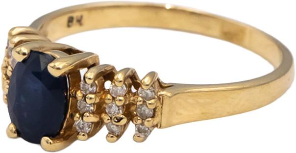 14k Yellow Gold Oval Sapphire Round Diamond Cocktail Ring 0.65CTW Size 8