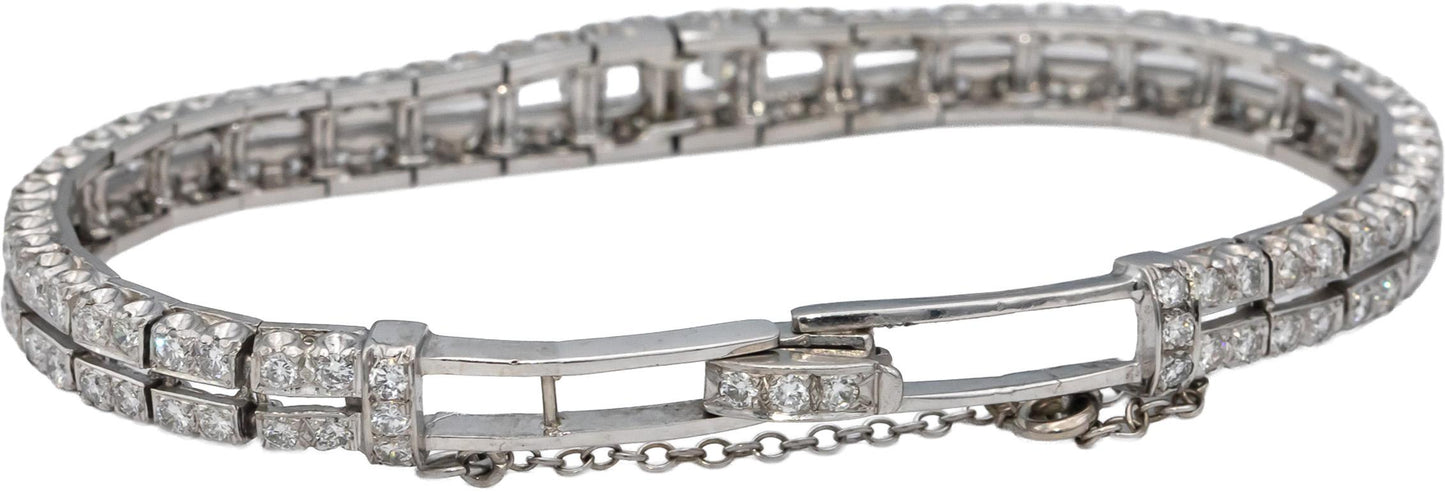 Vintage Antique Platinum VS Round Diamond Double Row Bracelet 3.50CT