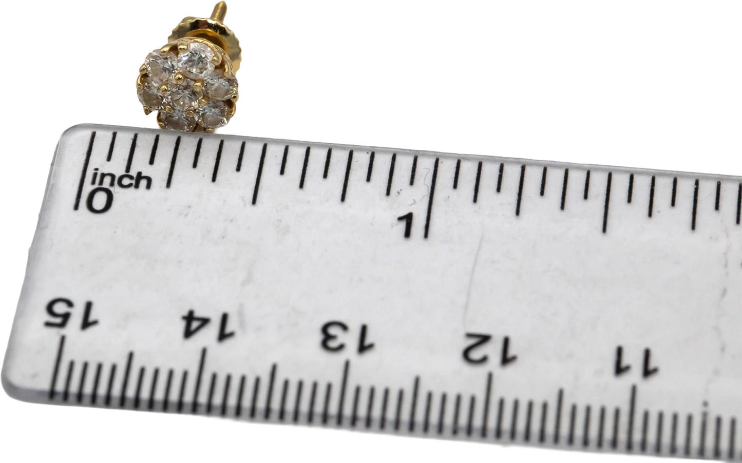 14k Yellow Gold Round Diamond Cluster Stud Screw Back Earrings 1.23CT