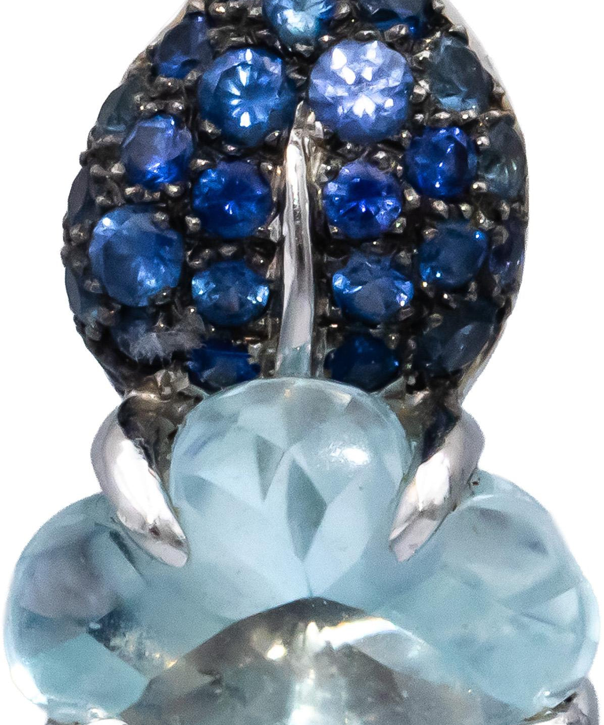 CHANEL Vintage 18k White Gold Camelia Aquamarine & Sapphire Flower Earrings