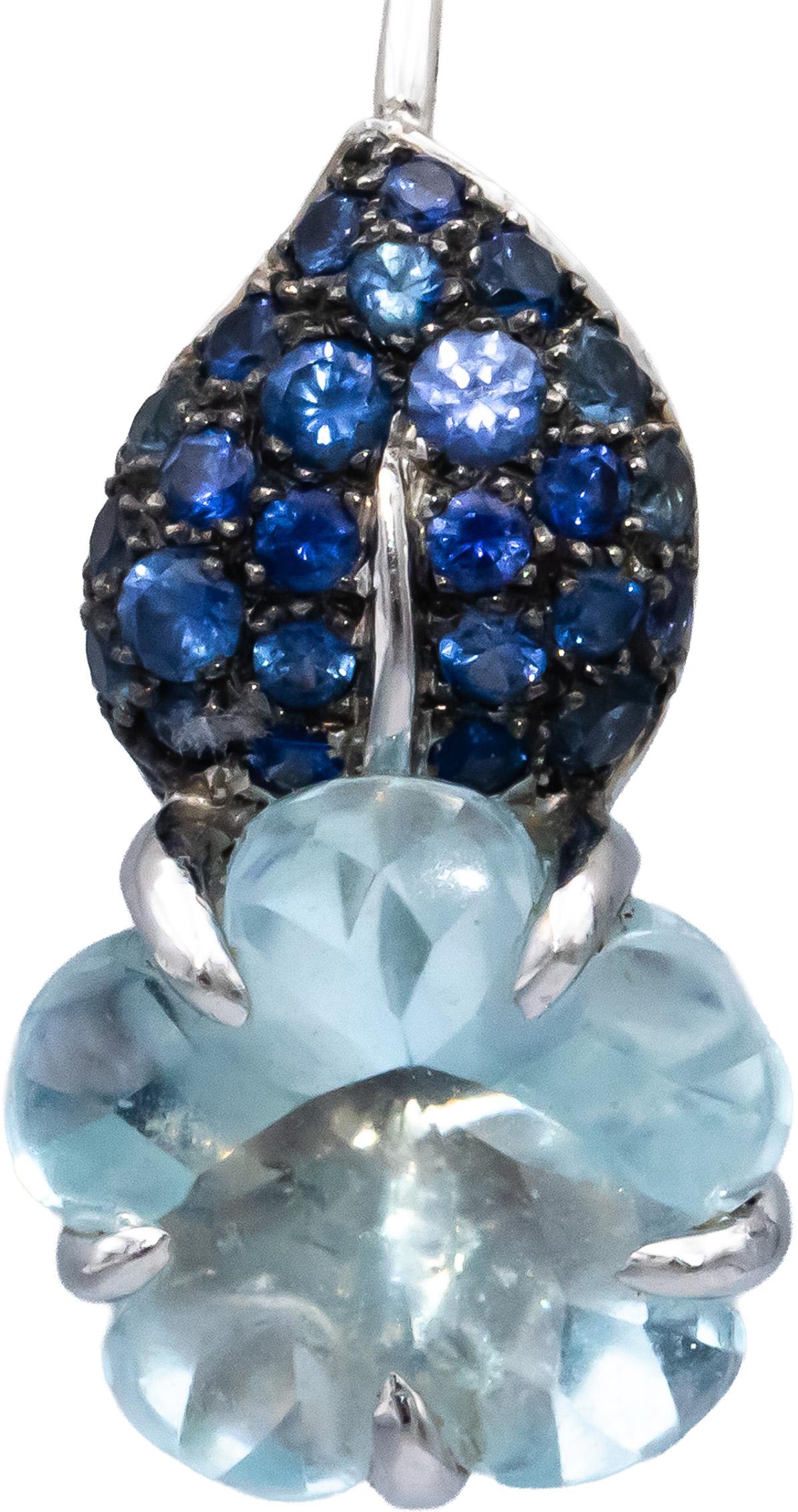 CHANEL Vintage 18k White Gold Camelia Aquamarine & Sapphire Flower Earrings
