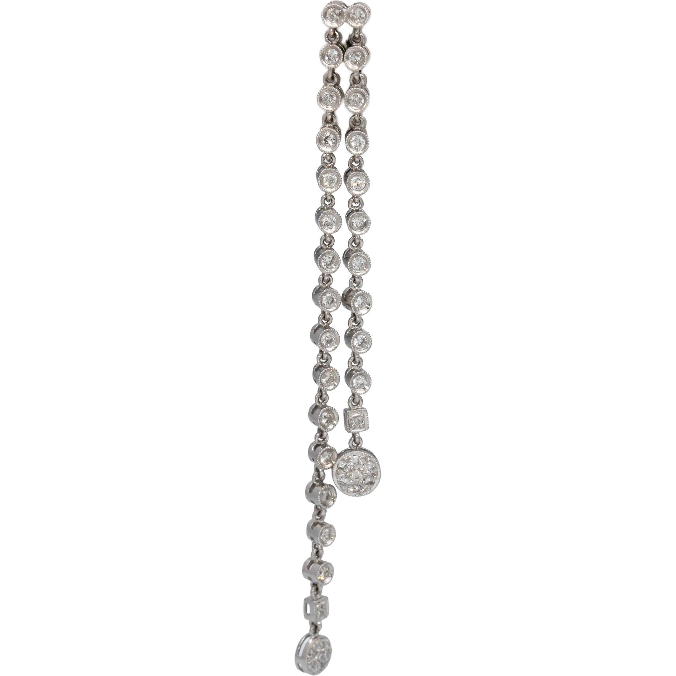 18k White Gold Round Diamond Drop Dangle Earrings 1.46CT