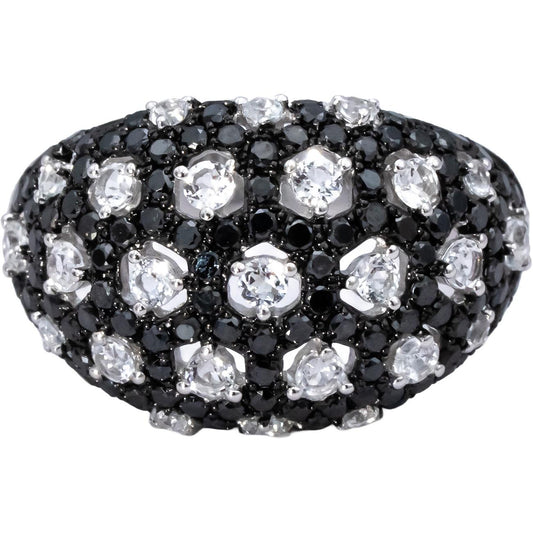 14k White Gold White Topaz and Black Diamond Cluster Dome Ring 1.0CTW Size 6.75