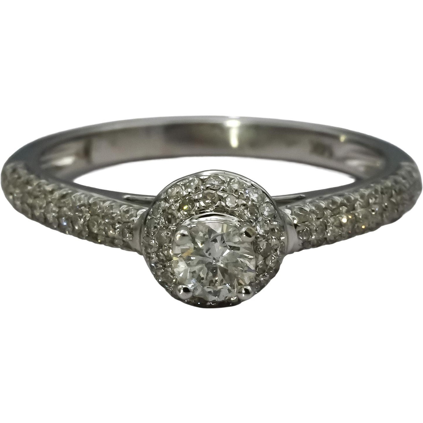 14k White Gold Round Diamond Halo Engagement Ring 0.50CT Size 7