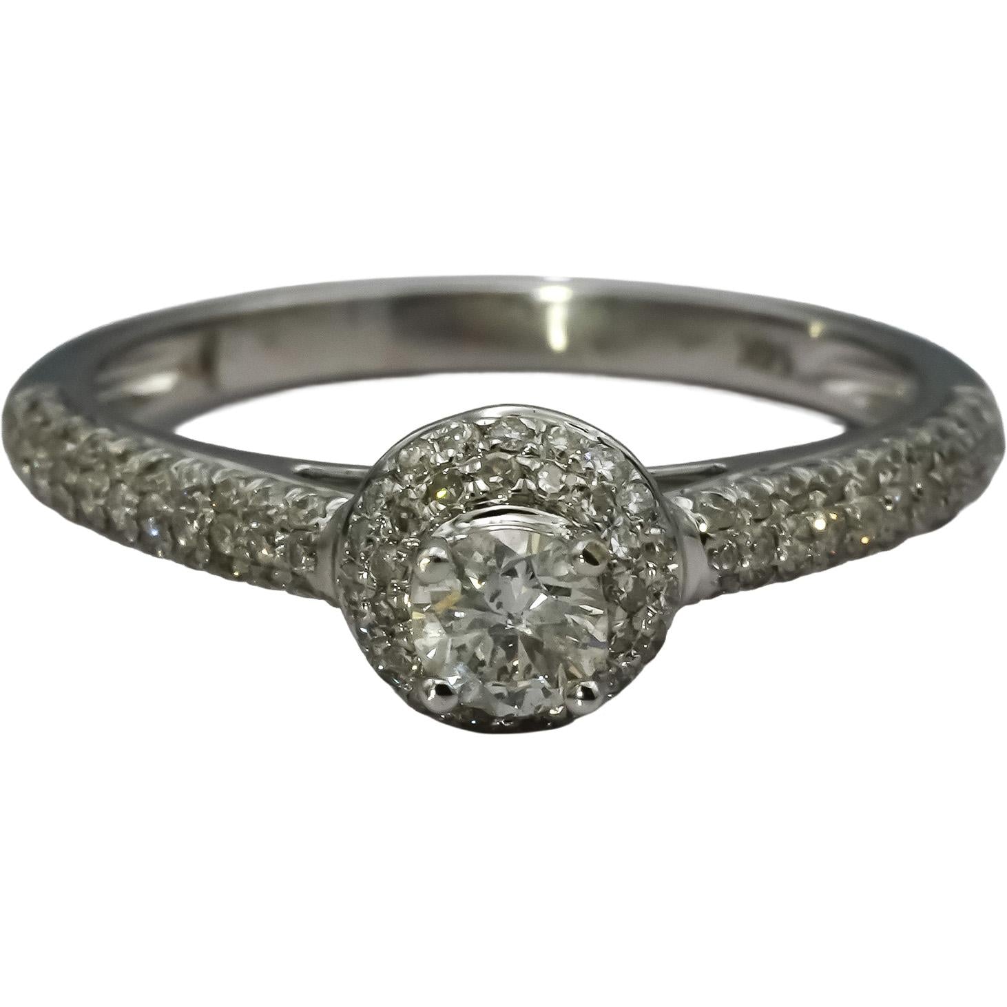 14k White Gold Round Diamond Halo Engagement Ring 0.50CT Size 7