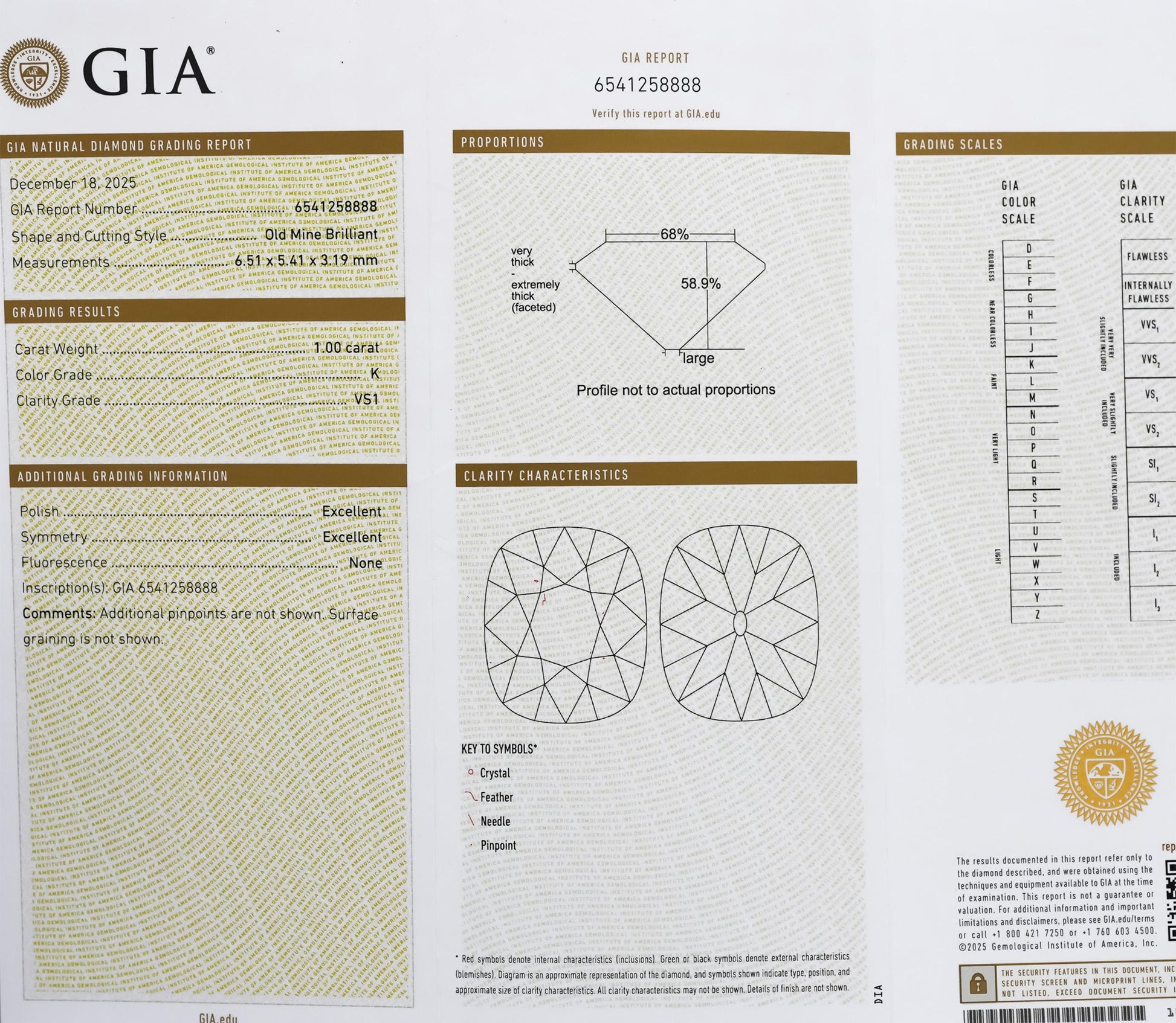 GIA 14k White Gold VS1/K Old Mine Diamond Engagement Ring 1.20CT w/ 1.0CT Center