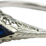 GIA Vintage Antique 18k White Gold VS1/G Diamond & Sapphire Filigree Ring .78CT