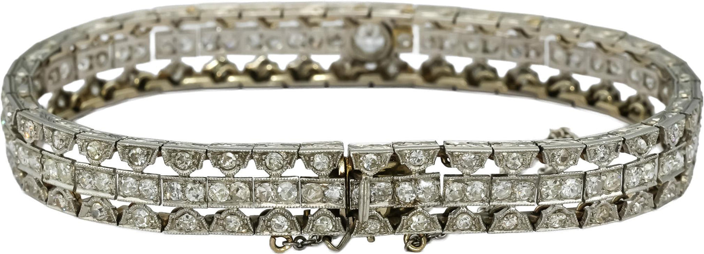 Vintage Antique Platinum 14k Gold VS Diamond Three Row Bracelet 4.10CT