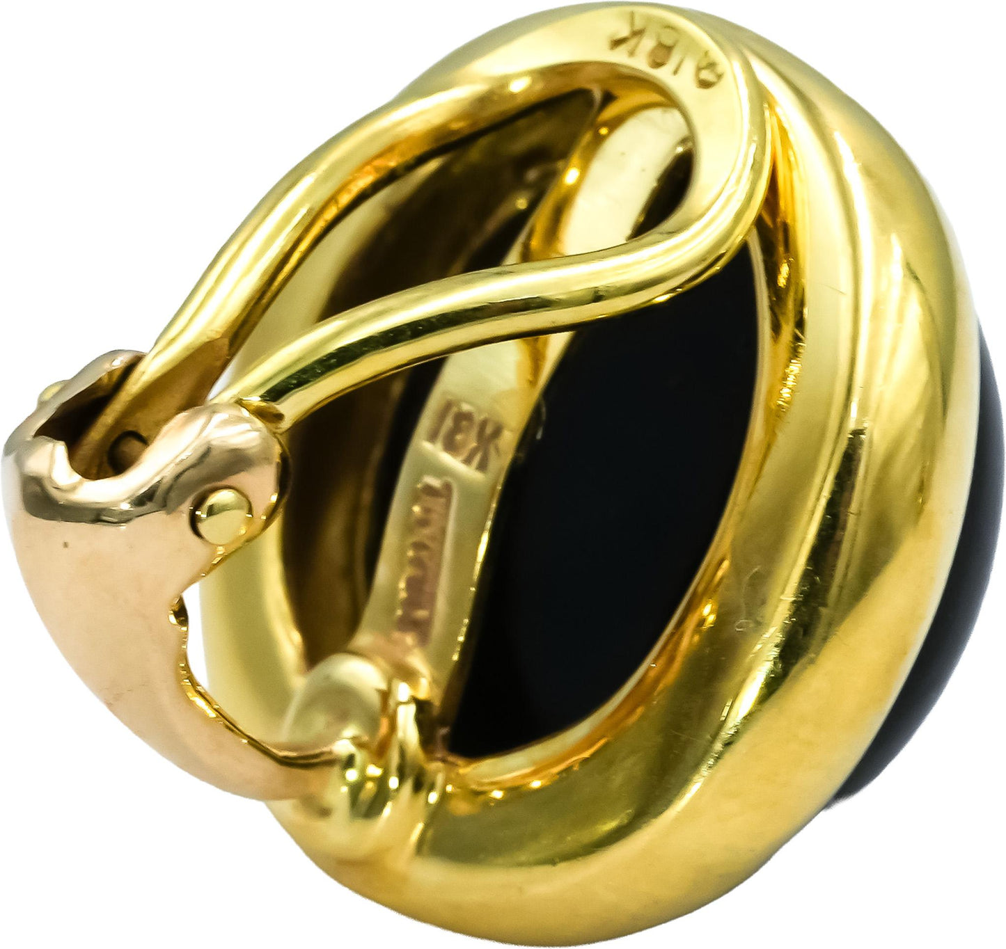 TIFFANY & CO. 18k Yellow Gold Cabochon Onyx Clip On Earrings