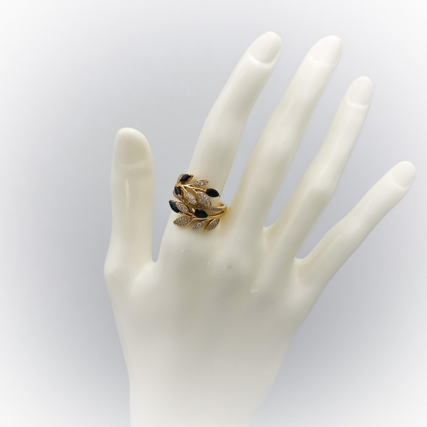 EFFY 14k Yellow Gold Diamond and Sapphire Floral Bypass Ring 0.97CTW Size 7