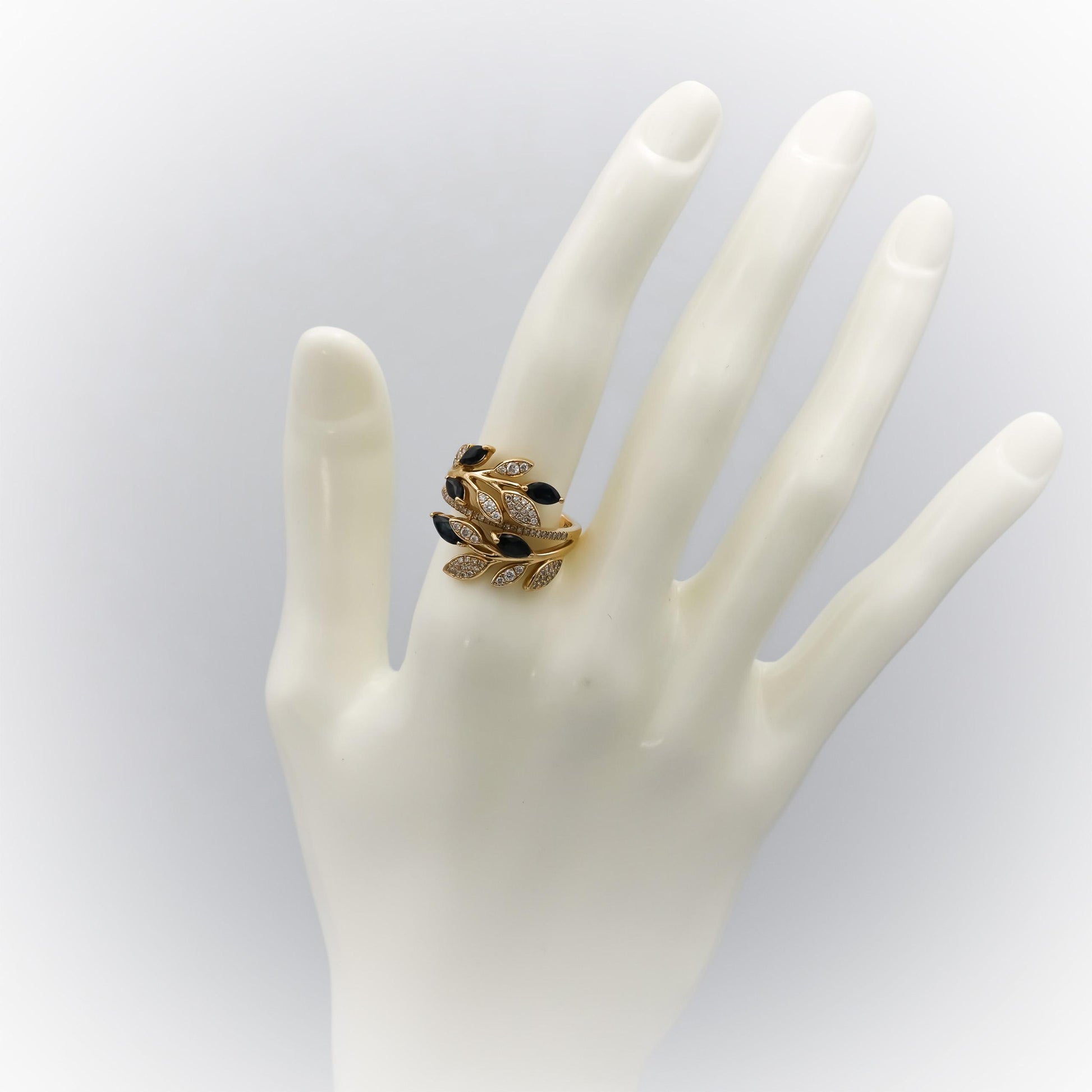 EFFY 14k Yellow Gold Diamond and Sapphire Floral Bypass Ring 0.97CTW Size 7