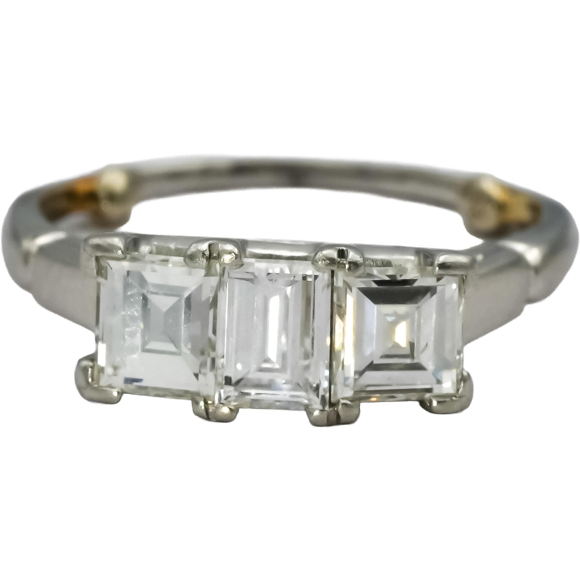 Vintage Antique Platinum VS Emerald Cut Diamond Three Stone Ring 1.15CT Size 5.5