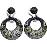 14k White Gold Round Black and Multi-Color Diamond Dangle Earrings 3.50CT