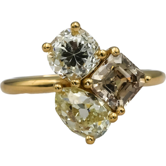 18k Yellow Gold Diamond Three-Stone Ring 2.95CT Size 6.25