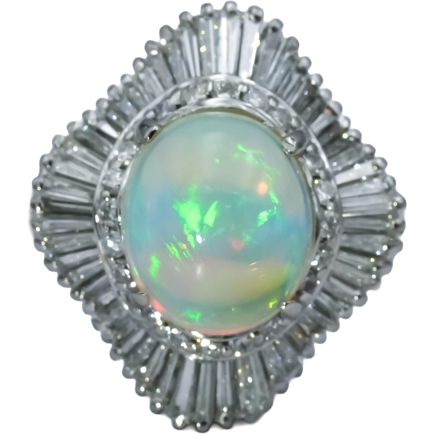 Platinum VS Diamond and Cabochon Opal Cocktail Ring 3.77CTW Size 5.75