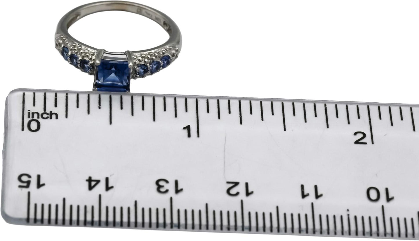 10k White Gold Square and Round Tanzanite Band Ring 1.0CT Size 5.25