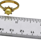 18k Yellow Gold Round Diamond and Golden Pearl Ring 0.12CT Size 7.25