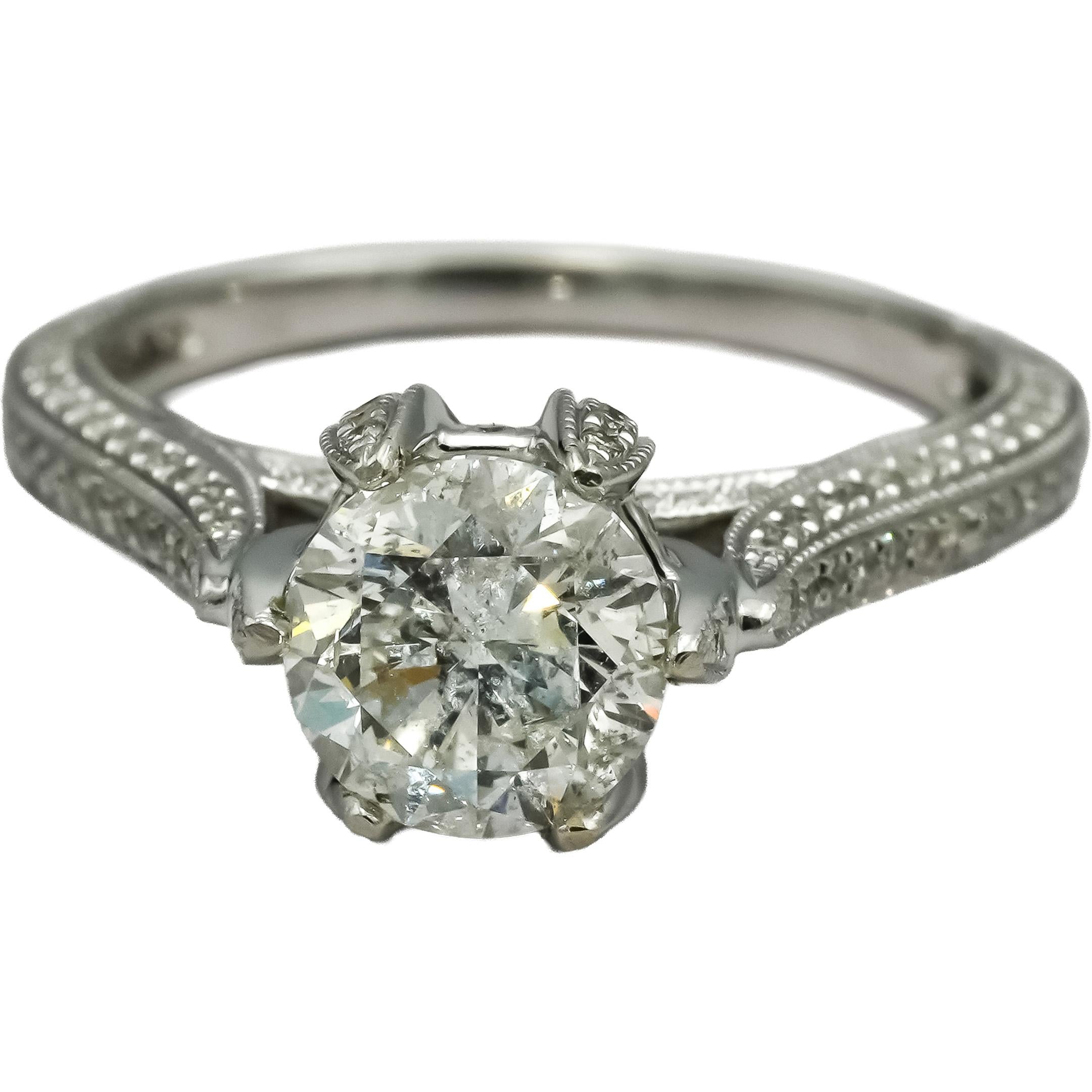 14k White Gold Round Diamond Engagement Ring 2.02CT w/ 1.52CT Center Size 7