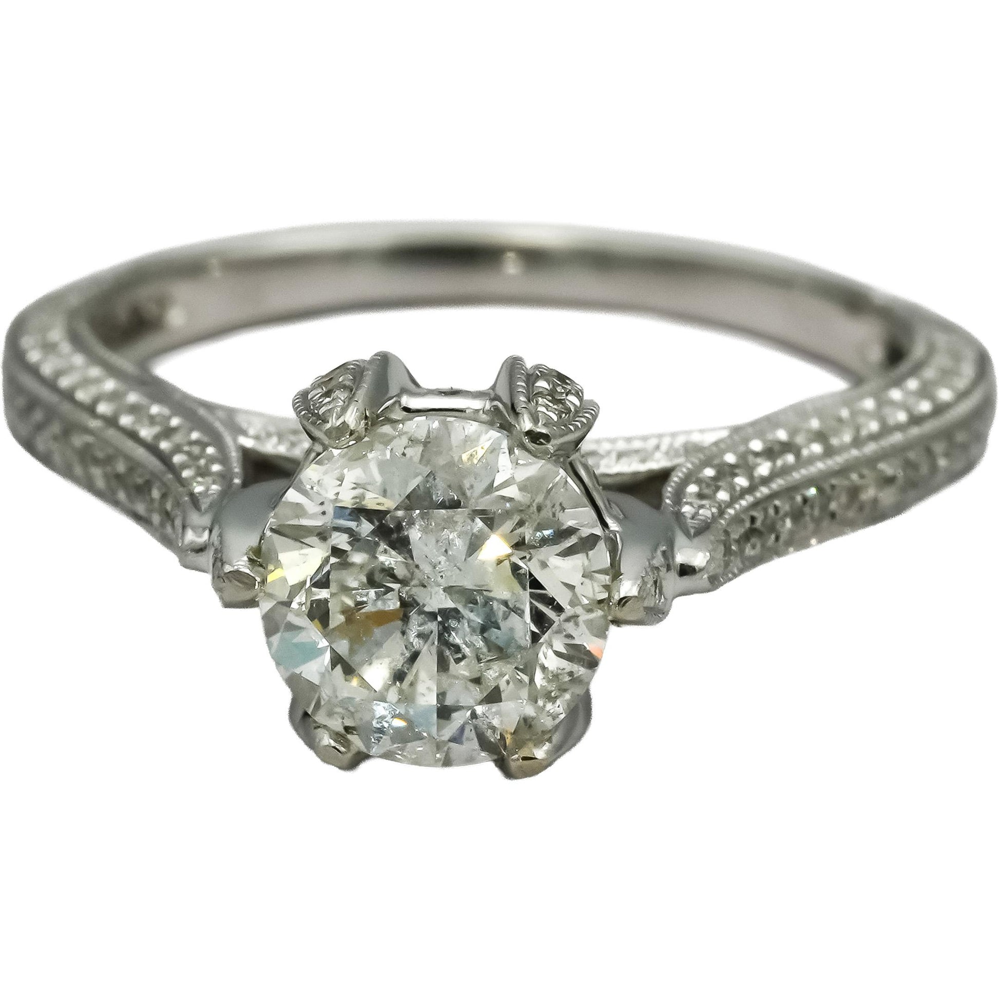14k White Gold Round Diamond Engagement Ring 2.02CT w/ 1.52CT Center Size 7