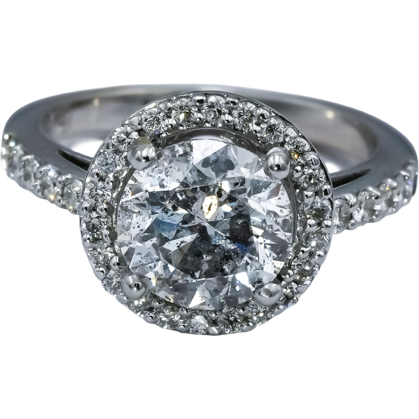 18k White Gold Round Diamond Engagement Ring 2.52CT w/ 2.12CT Center Size 5.5