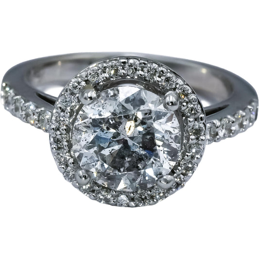 18k White Gold Round Diamond Engagement Ring 2.52CT w/ 2.12CT Center Size 5.5