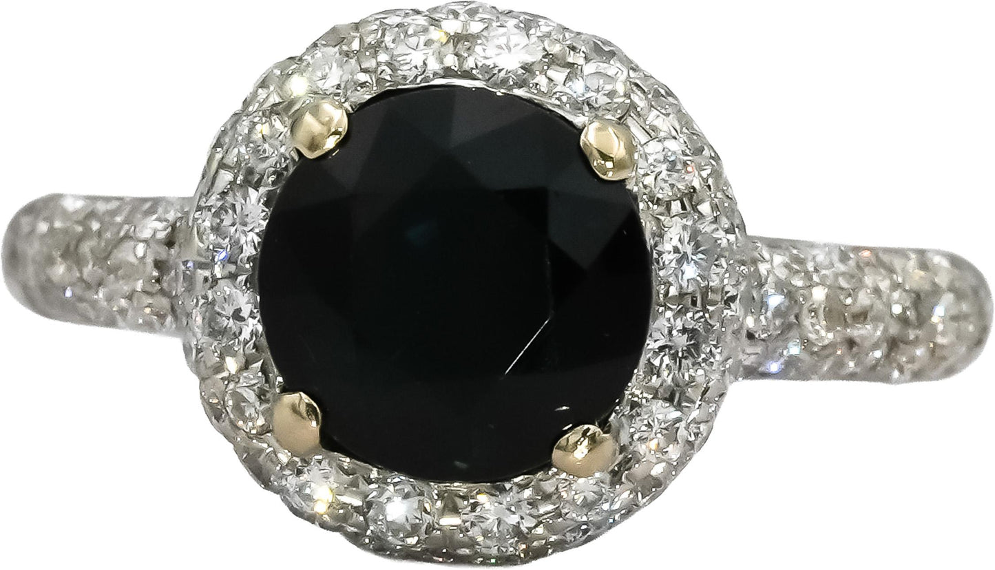 18k White Gold Diamond and Blue Sapphire Halo Cocktail Ring 3.0CT Size 4.5