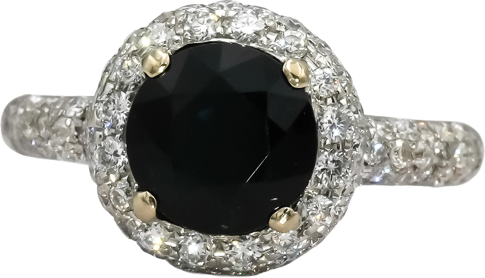 18k White Gold Diamond and Blue Sapphire Halo Cocktail Ring 3.0CT Size 4.5
