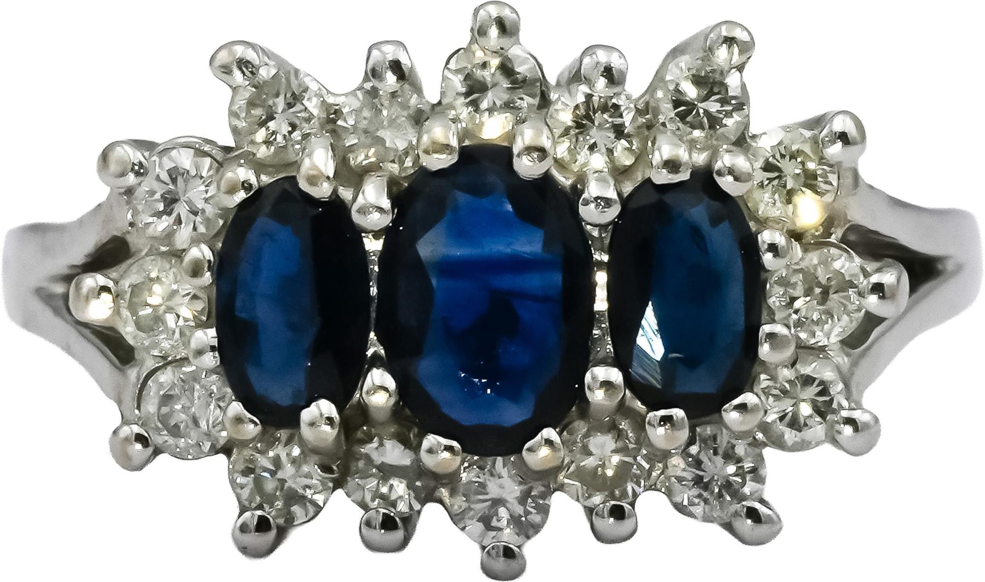 14k White Gold Blue Sapphire and Diamond Cocktail Ring 1.50CT Size 7