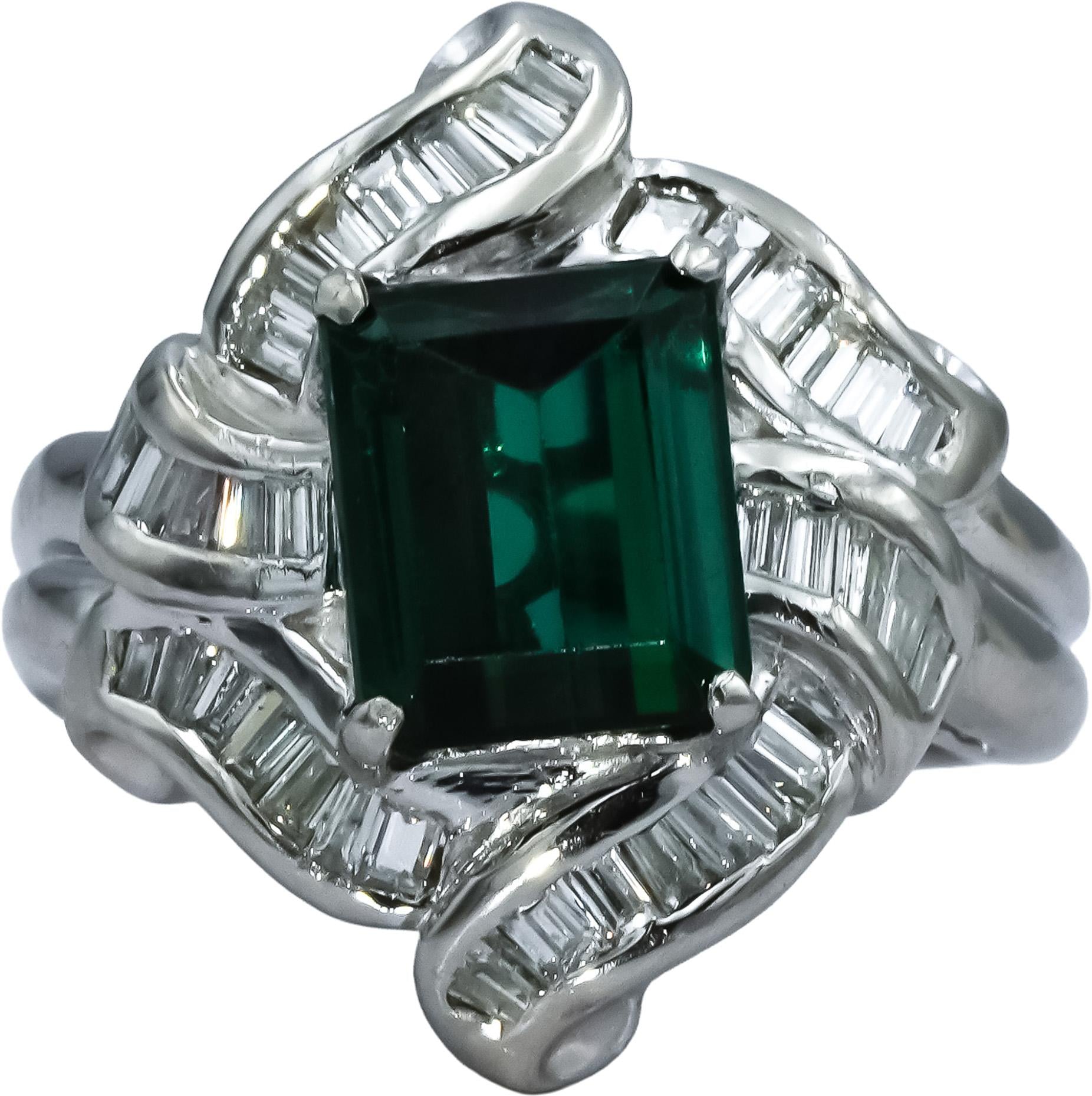 Platinum Diamond and Green Tourmaline Cocktail Ring 3.82CT Size 6
