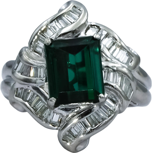 Platinum Diamond and Green Tourmaline Cocktail Ring 3.82CT Size 6